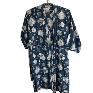 Mahogany 100% Cotton Floral Robe Kimono Blue | Women's XL | Belted Loungewear